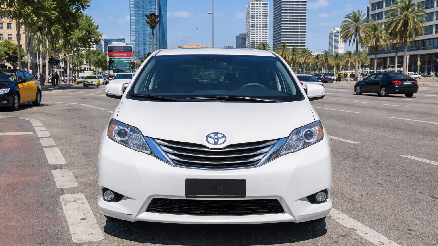 Toyota Sienna minivāna noma Barselonā lielām ģimenēm ar bērnu sēdeklīšiem